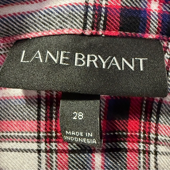 Lane Bryant Dark Pink/Red & Black Plaid Twist-front Illusion Tunic Top | Size 28 - Picture 8 of 10